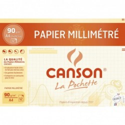 CANSON Pochette de 12 feuilles de papier millimétré - 21x29